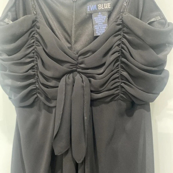 Eva Blue Women's Midi Little Black Formal Flowly Sequence Bow Dress Sz 6 - Picture 4 of 6